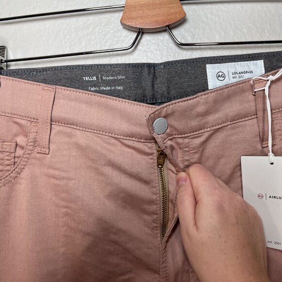 AG Adriano Goldschmied Tellis Modern Slim Airluxe Pink Twill Pants 38x34 - Picture 7 of 9